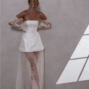 White Strapless Lace Overlay Dress